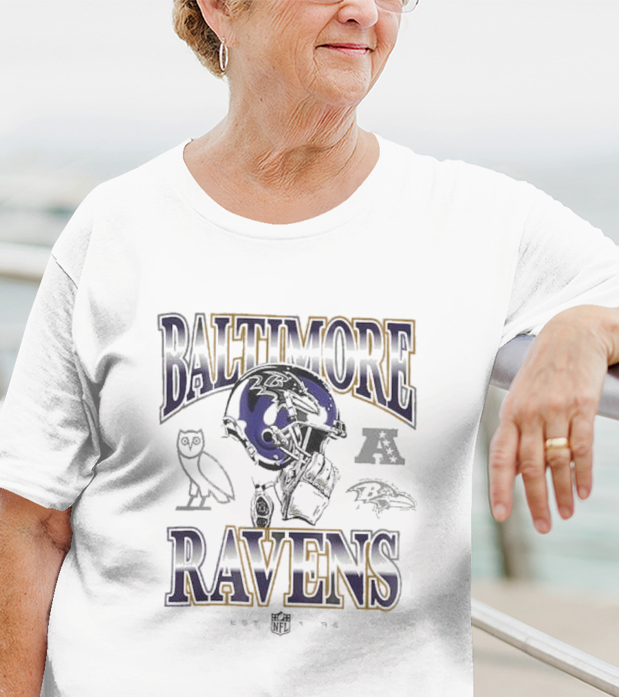 Baltimore Ravens OVO Heather Style With Classic Mascot And Football Graphics T-Shirt