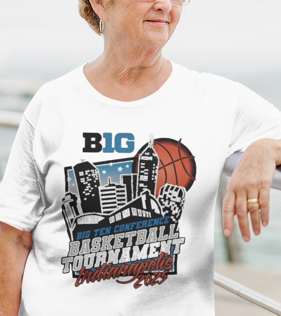 Big Ten Conference Basketball Tournament Indianapolis 2025 City Skyline Basketball Urban Scene T-Shirt