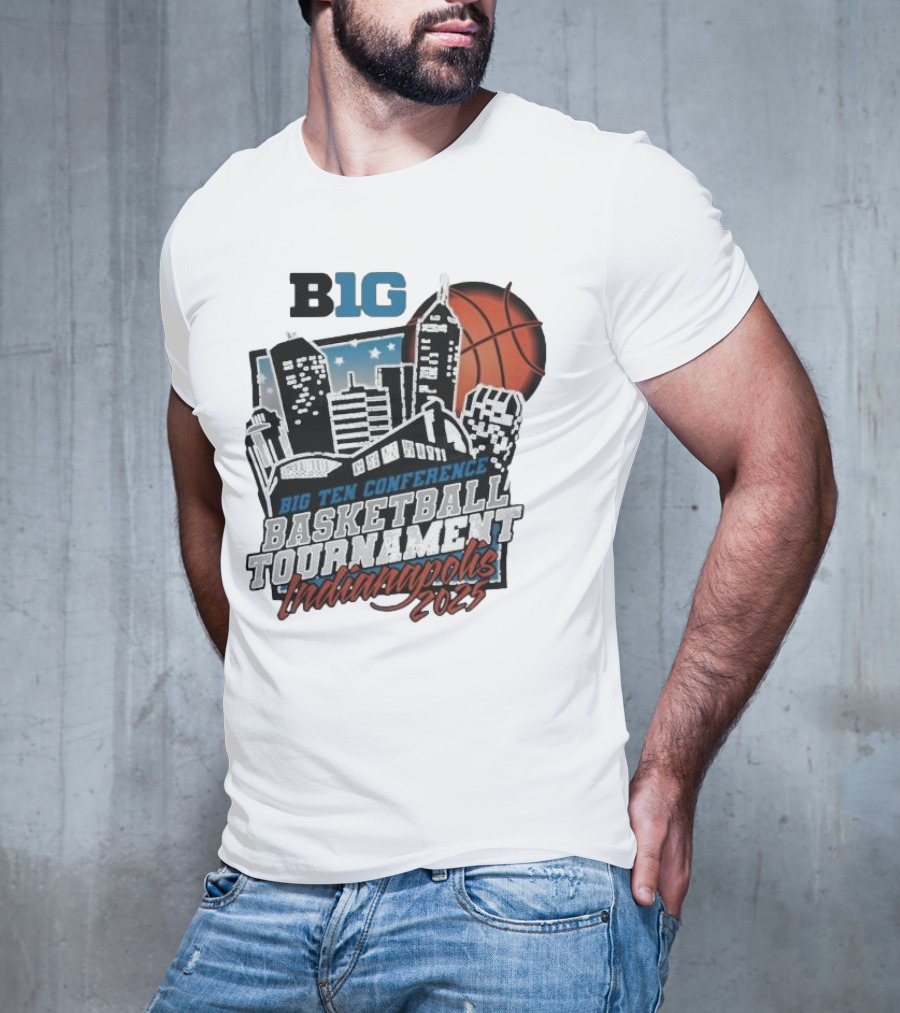 Big Ten Conference Basketball Tournament Indianapolis 2025 City Skyline Basketball Urban Scene T-Shirt