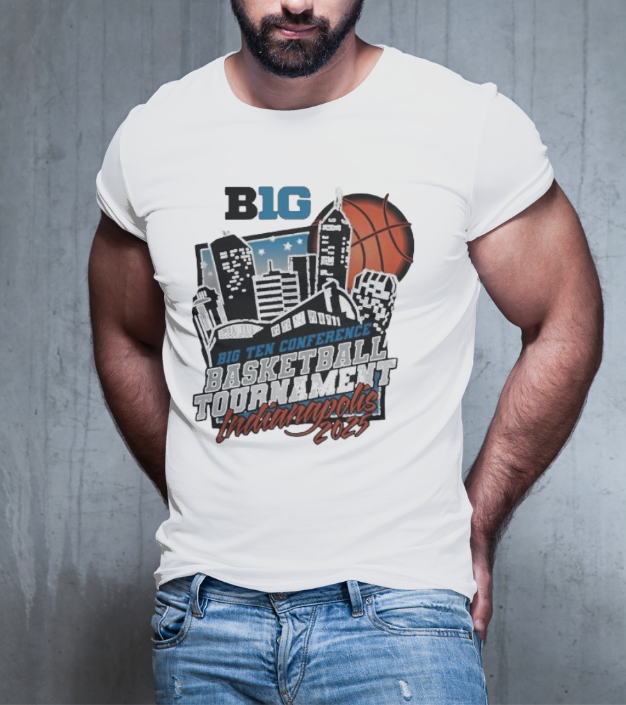 Big Ten Conference Basketball Tournament Indianapolis 2025 City Skyline Basketball Urban Scene T-Shirt