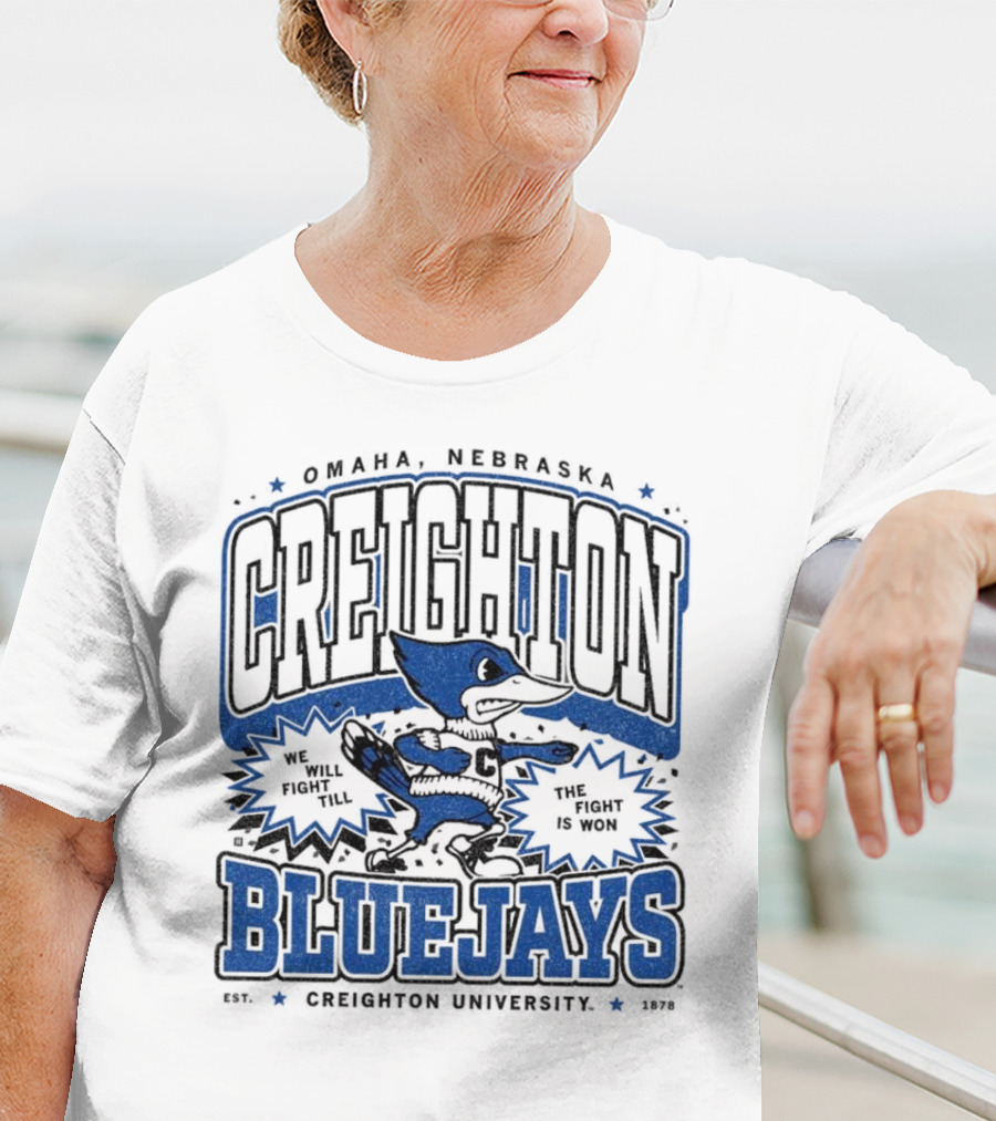 Creighton Bluejays Collegiate Mascot Running Blue Outline Retro Style T-Shirt