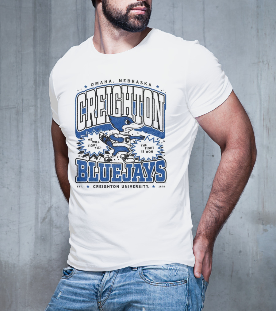 Creighton Bluejays Collegiate Mascot Running Blue Outline Retro Style T-Shirt