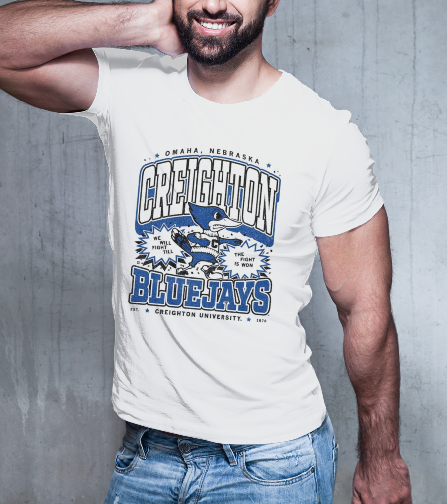 Creighton Bluejays Collegiate Mascot Running Blue Outline Retro Style T-Shirt