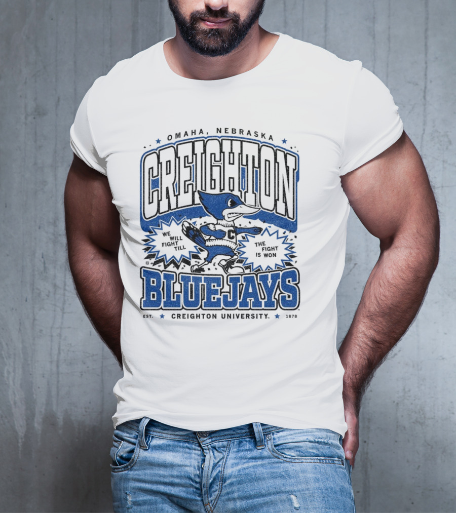 Creighton Bluejays Collegiate Mascot Running Blue Outline Retro Style T-Shirt