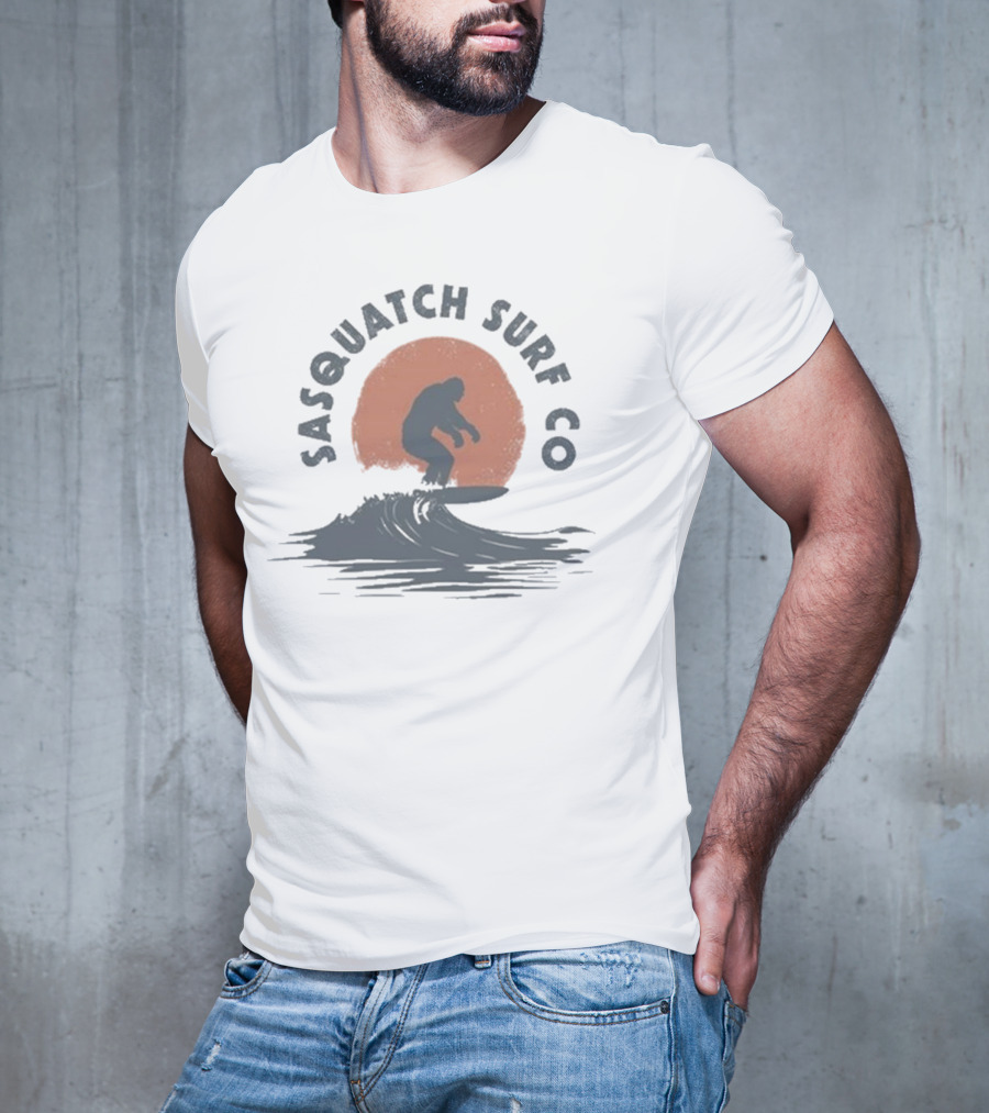 Sasquatch Surf Co Blurry Creatures Surfing Bigfoot Wave Sunset T-Shirt