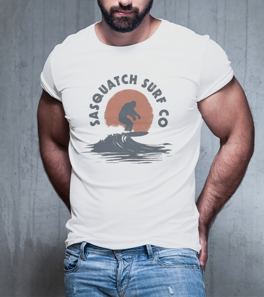 Sasquatch Surf Co Blurry Creatures Surfing Bigfoot Wave Sunset T-Shirt