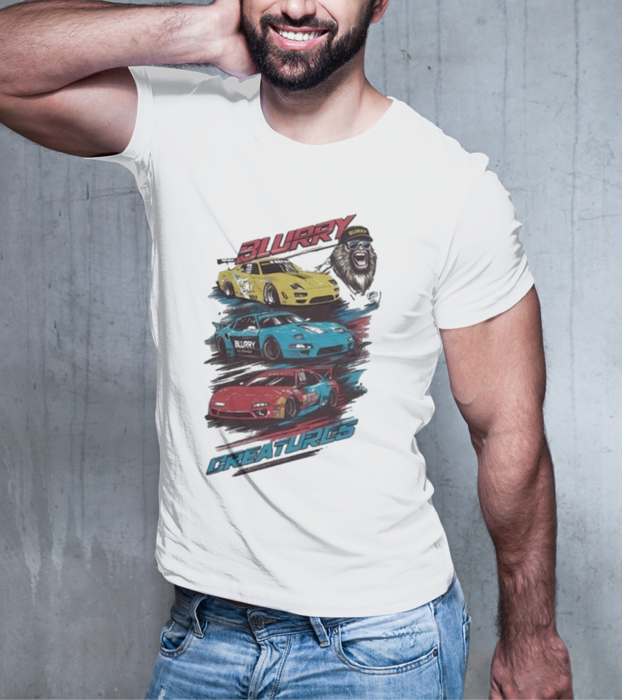 Blurry Creatures Talladega Blur Racing Cars Lion T-Shirt