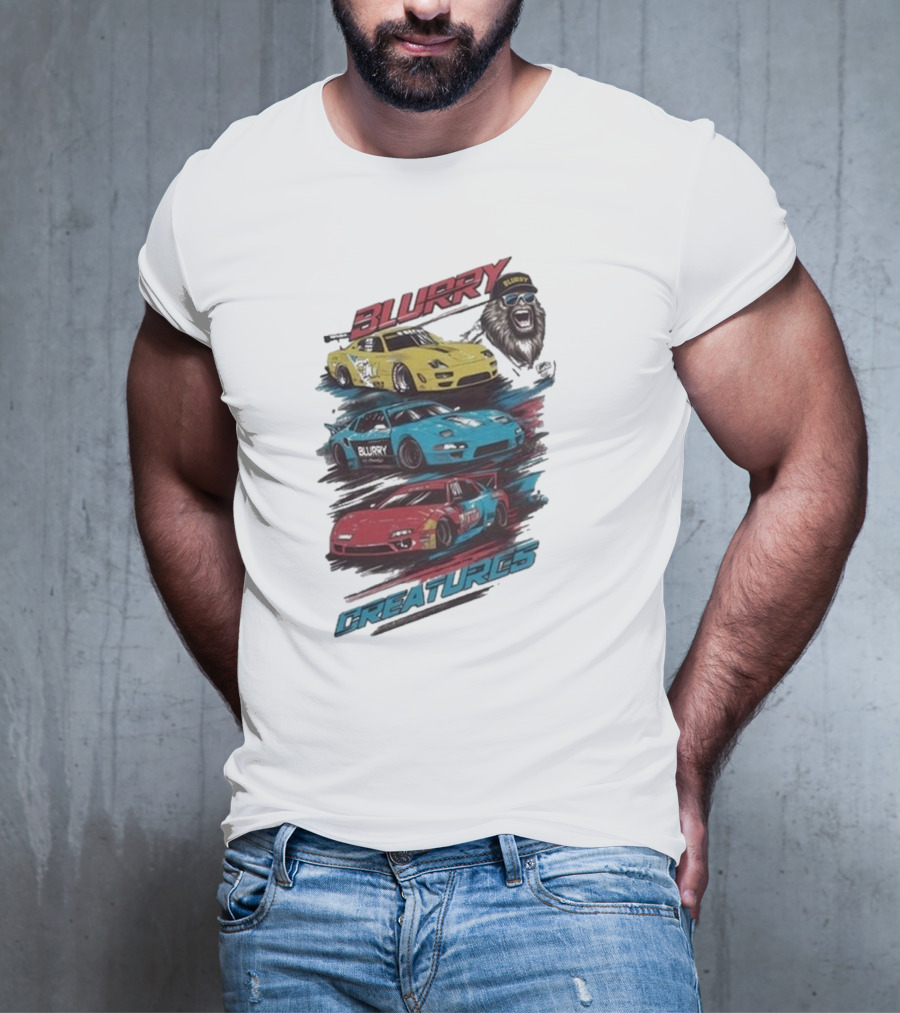 Blurry Creatures Talladega Blur Racing Cars Lion T-Shirt
