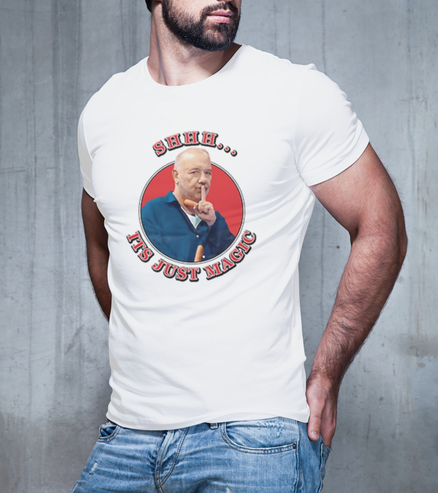 Bob Mortimer Shhh It's Just Magic Finger Gesture Silence Humor T-Shirt