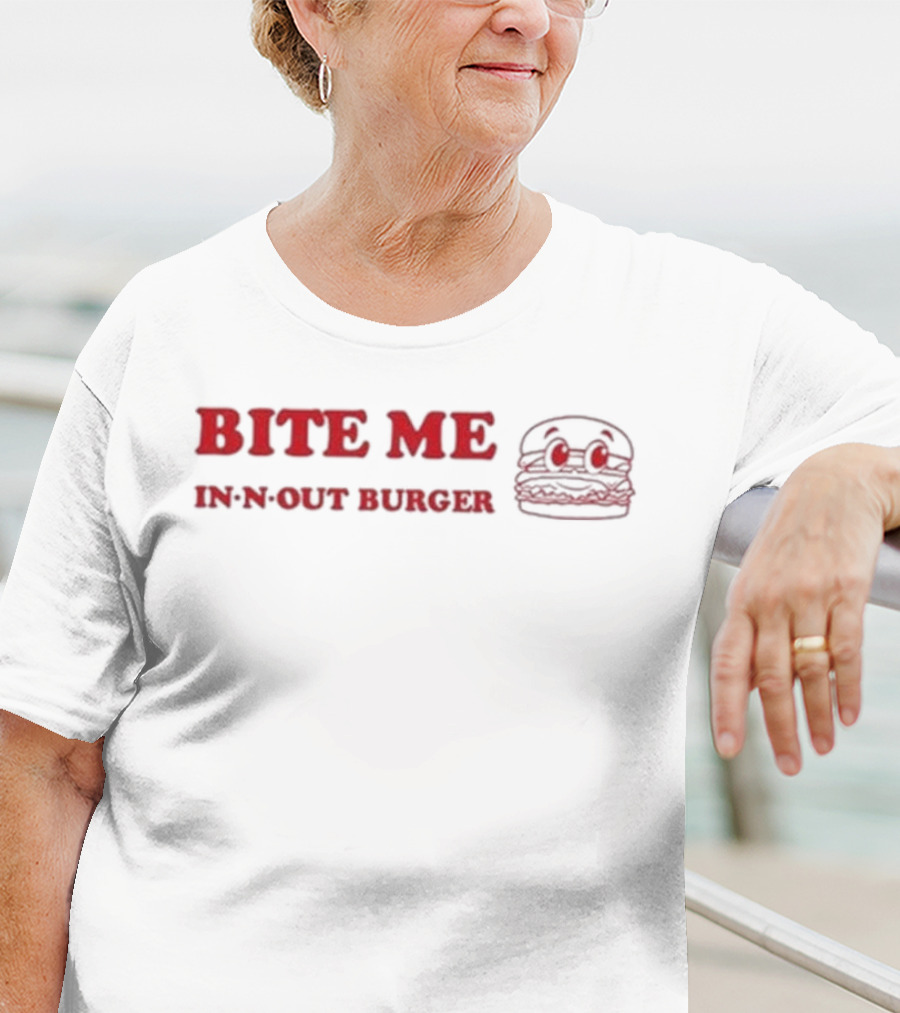 Bite Me In N Out Burger Funny Hamburger Sketch T-Shirt