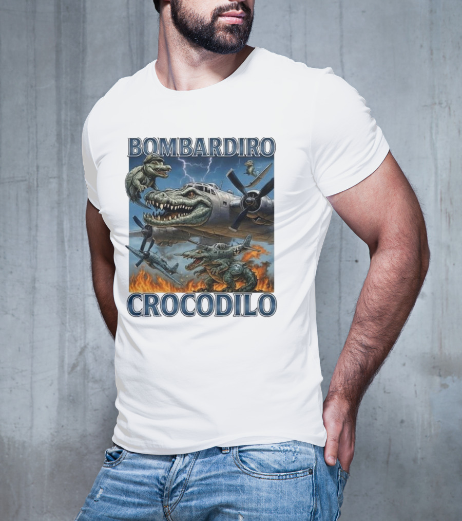 Bombardiro Crocodilo Italian Brainrot Meme Airplane Crocodile Battle T-Shirt