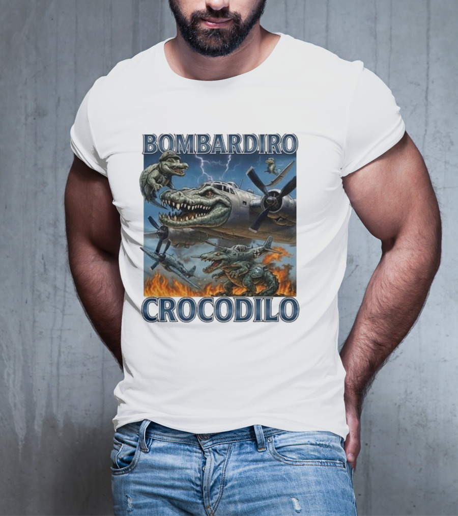 Bombardiro Crocodilo Italian Brainrot Meme Airplane Crocodile Battle T-Shirt