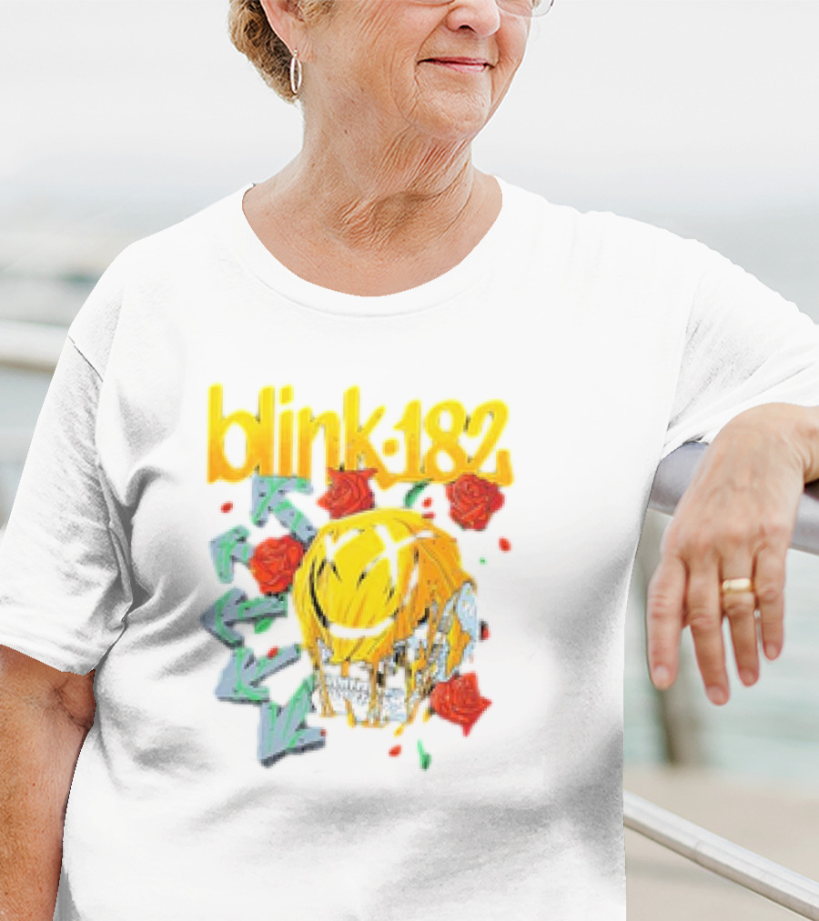 Blink 182 Skull Roses Dripping Yellow Paint T-Shirt
