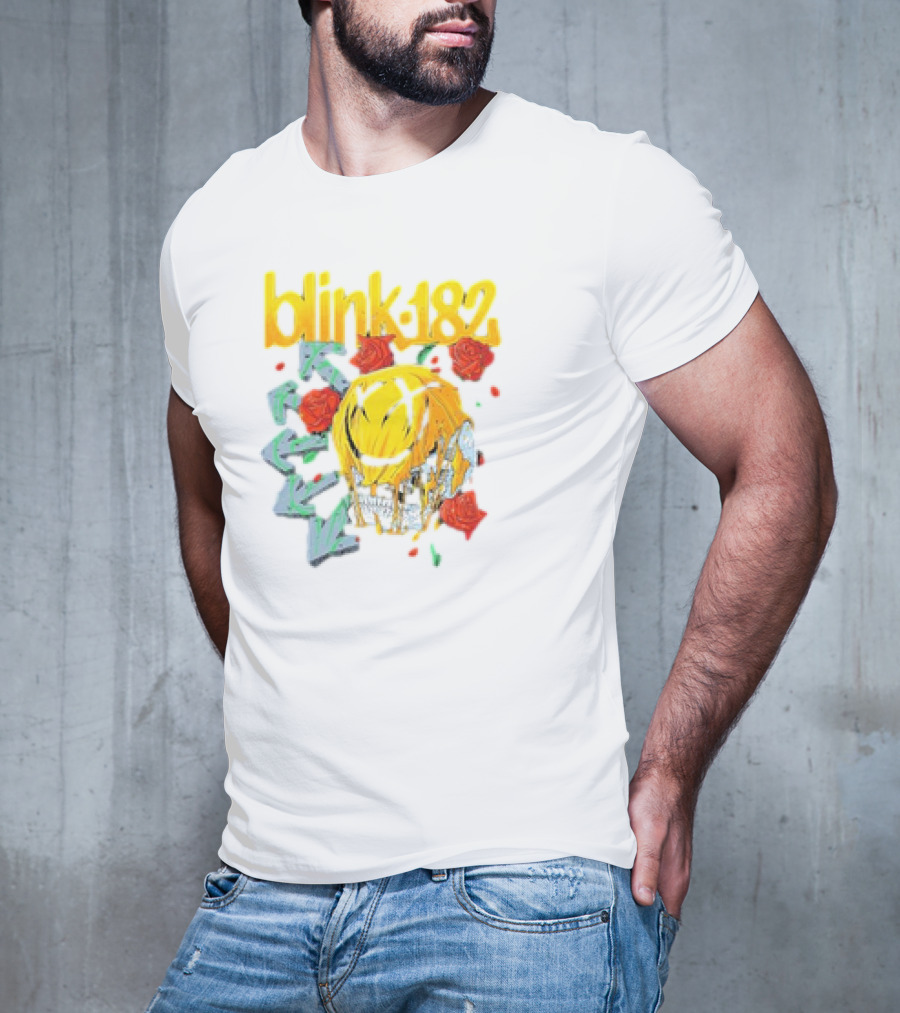 Blink 182 Skull Roses Dripping Yellow Paint T-Shirt