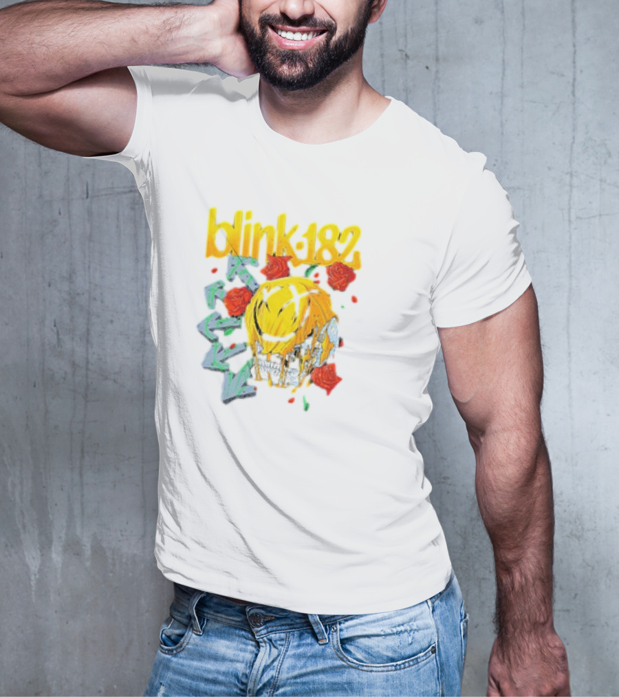 Blink 182 Skull Roses Dripping Yellow Paint T-Shirt