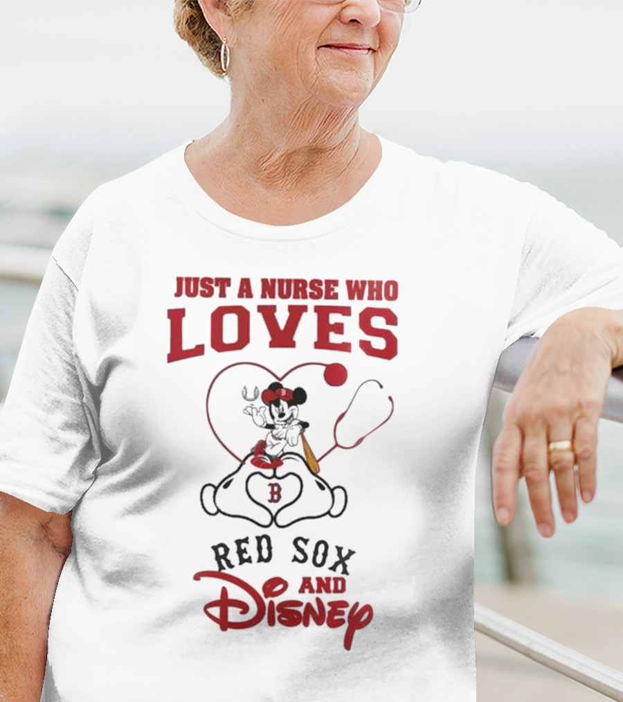 Boston Red Sox Just A Nurse Who Loves Disney Baseball Mickey Mouse 2025 T-Shirt