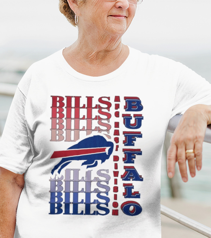 Buffalo Bills AFC East Division Bills Repeated Blue And Red Text T-Shirt