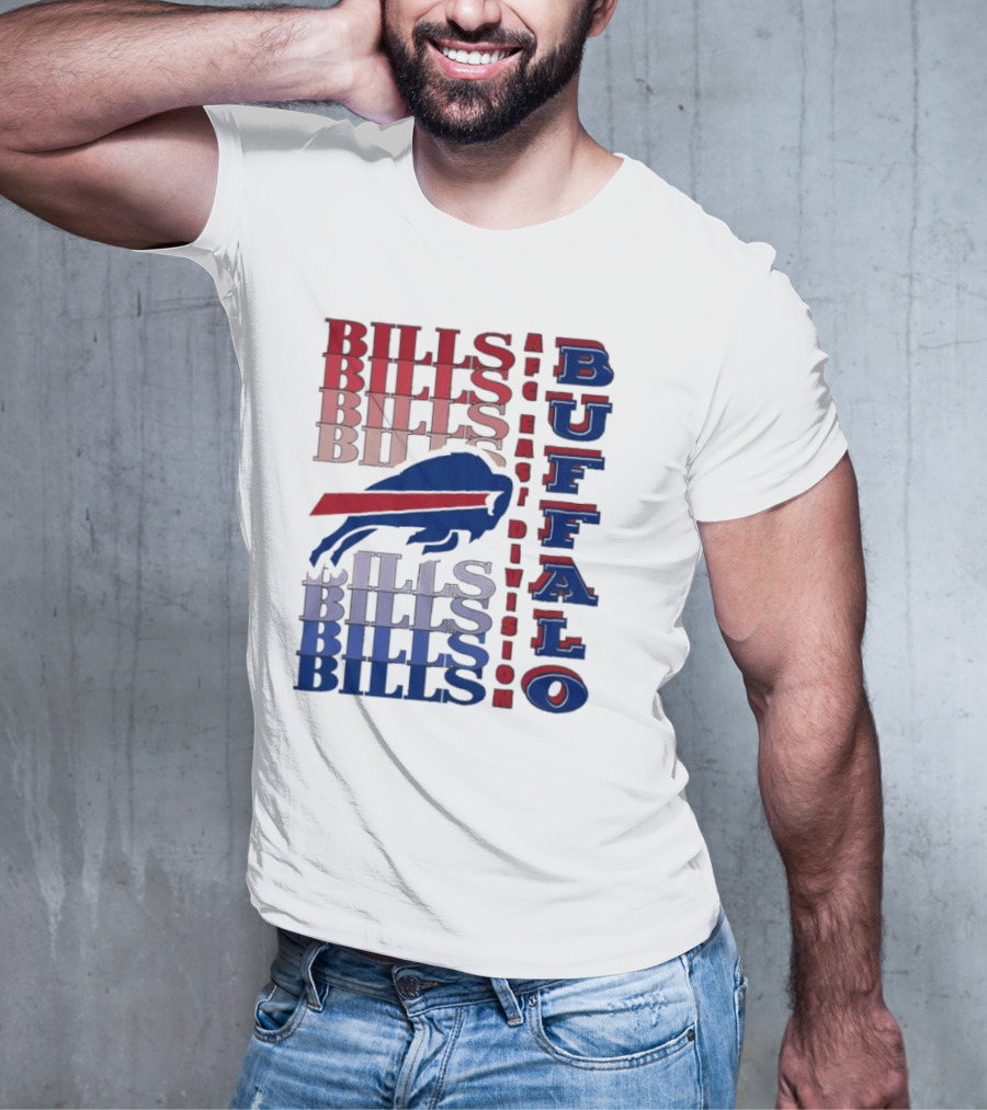 Buffalo Bills AFC East Division Bills Repeated Blue And Red Text T-Shirt