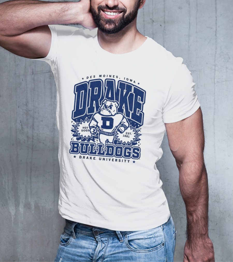 Des Moines Iowa Drake University Bulldogs Mascot Hot Dogs Est 1881 T-Shirt