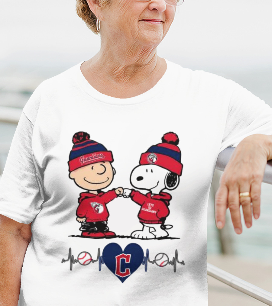 Charlie Brown Snoopy Cleveland Guardians Heartbeat Guardians Cap And T-Shirt