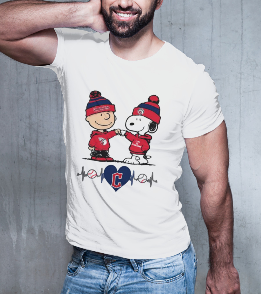 Charlie Brown Snoopy Cleveland Guardians Heartbeat Guardians Cap And T-Shirt