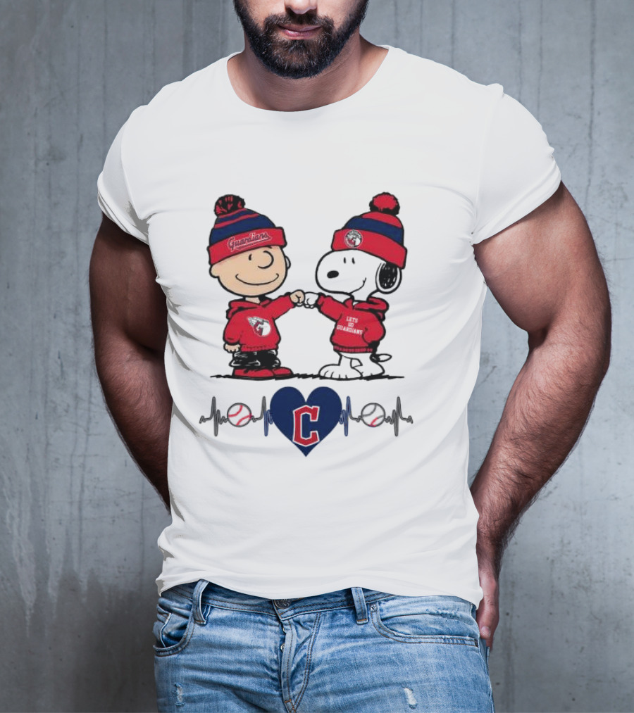 Charlie Brown Snoopy Cleveland Guardians Heartbeat Guardians Cap And T-Shirt