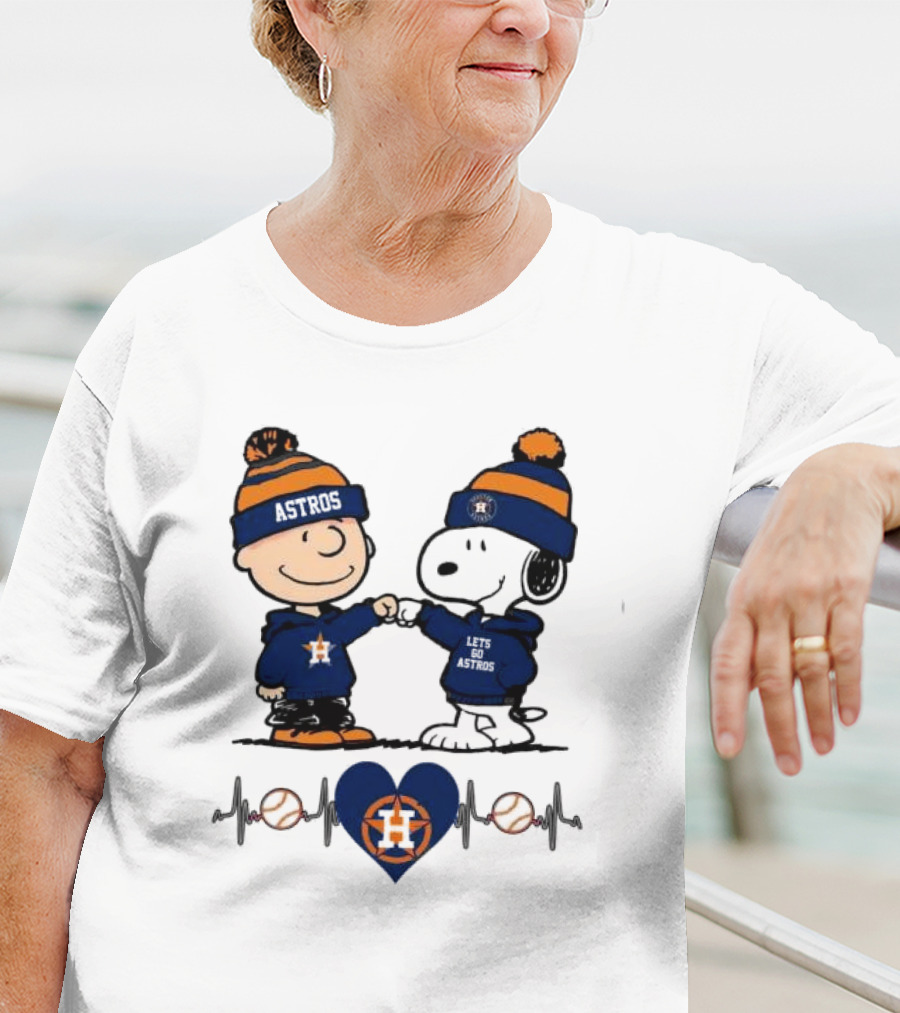 Charlie Brown Snoopy Astros Heartbeat Houston Peanuts Baseball T-Shirt