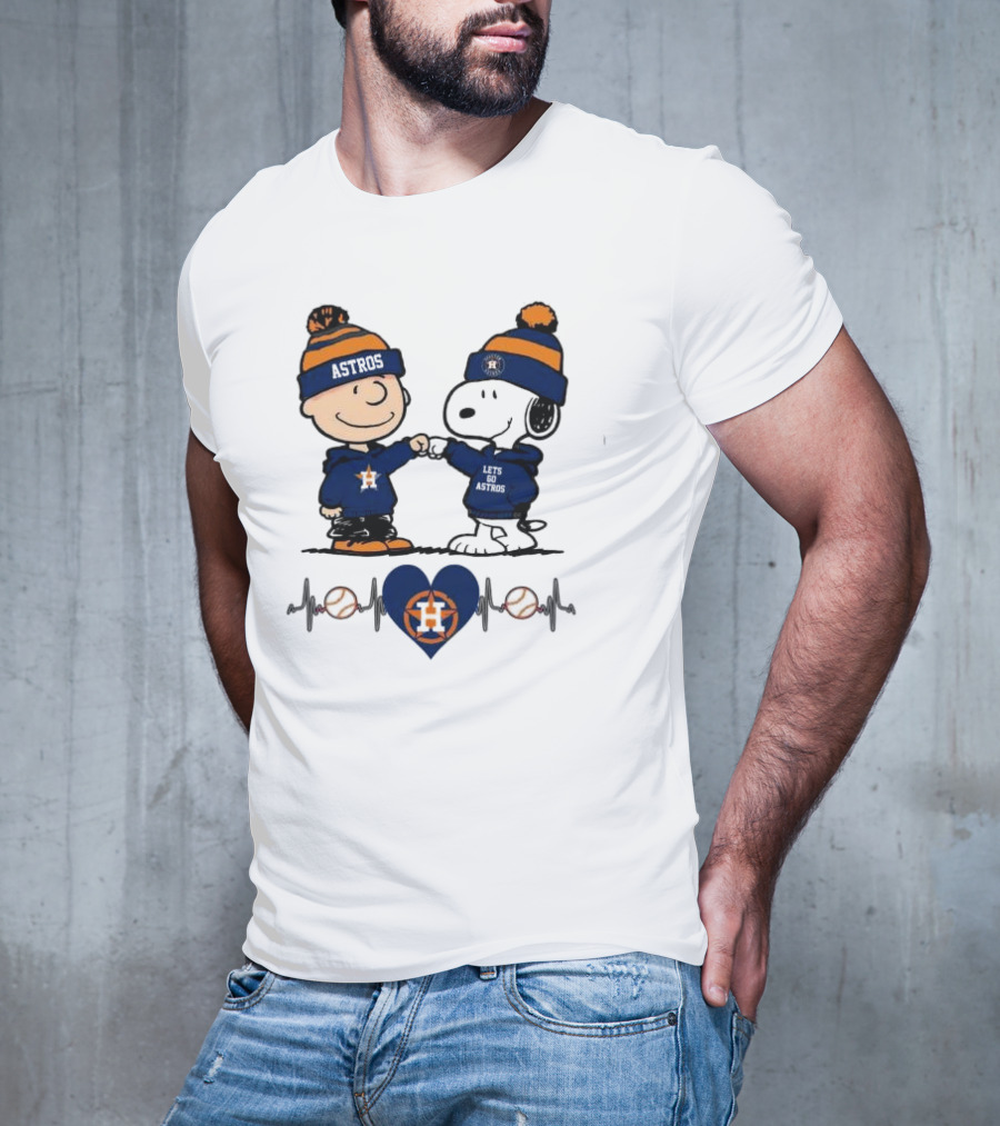 Charlie Brown Snoopy Astros Heartbeat Houston Peanuts Baseball T-Shirt
