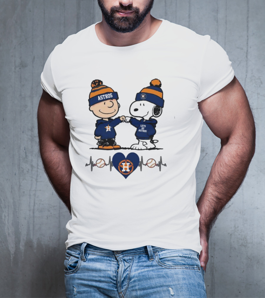 Charlie Brown Snoopy Astros Heartbeat Houston Peanuts Baseball T-Shirt