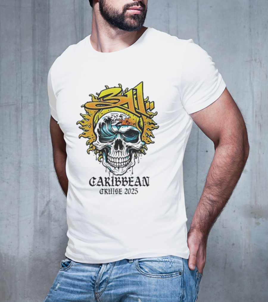 311 Caribbean Cruise 2025 Skull Wave T-Shirt