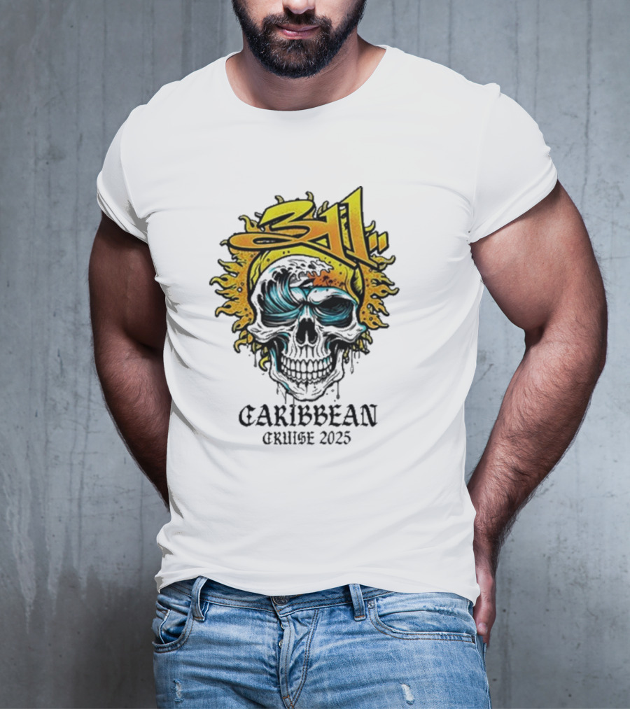311 Caribbean Cruise 2025 Skull Wave T-Shirt