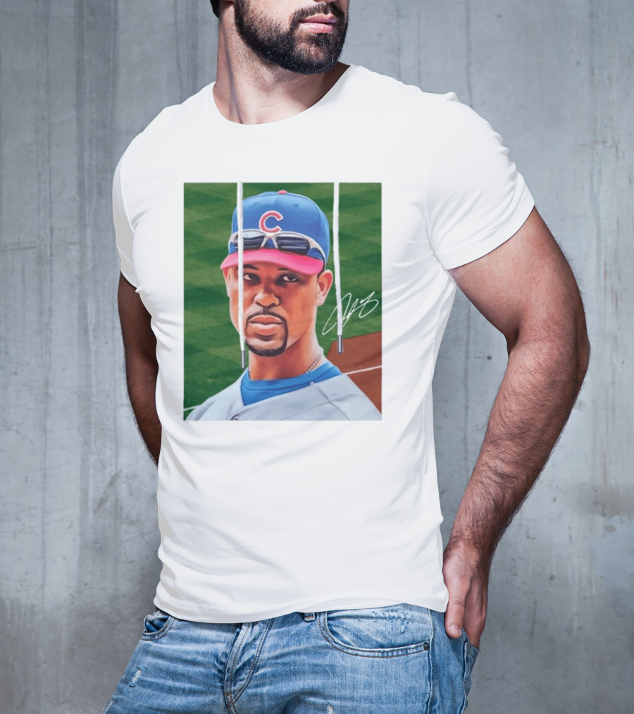 Chicago Cubs Derrek Lee Signature Portrait With Cap And Sunglasses T-Shirt