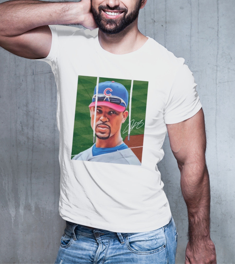 Chicago Cubs Derrek Lee Signature Portrait With Cap And Sunglasses T-Shirt
