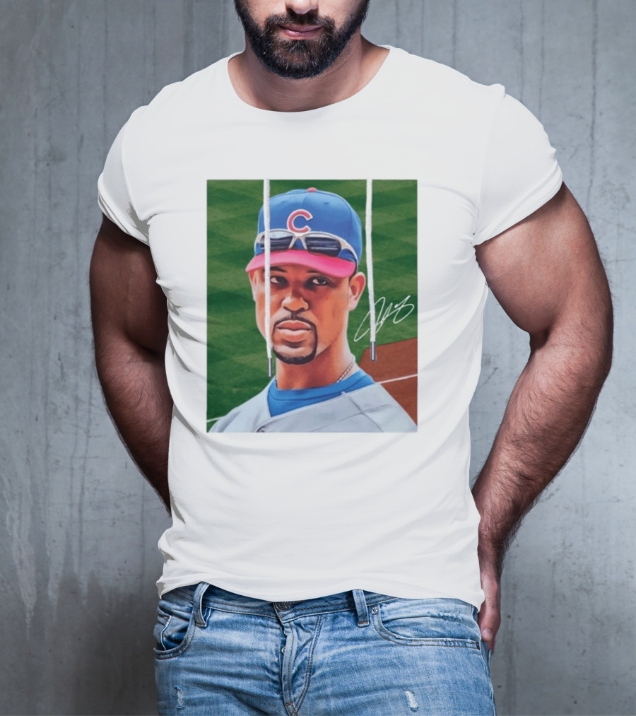Chicago Cubs Derrek Lee Signature Portrait With Cap And Sunglasses T-Shirt