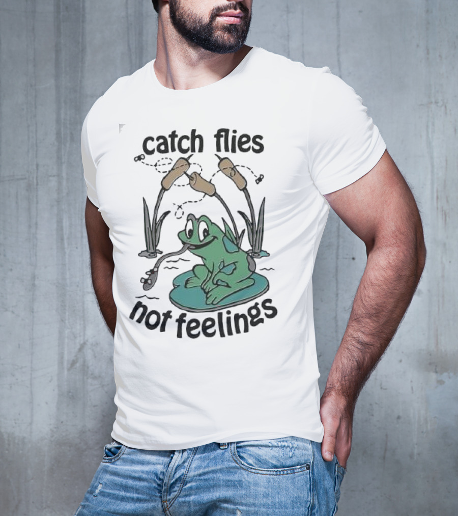 Catch Flies Not Feelings Frog On Lily Pad With Swirling Flies T-Shirt
