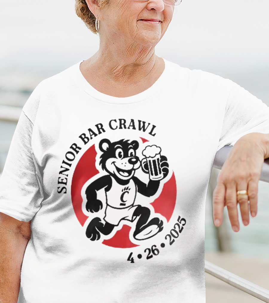 Cincinnati Senior Bar Crawl 4-26-2025 Bearcat Paw Red Circle T-Shirt