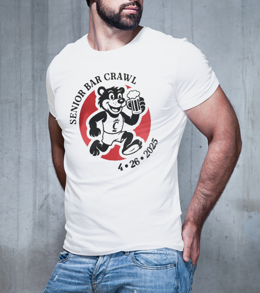 Cincinnati Senior Bar Crawl 4-26-2025 Bearcat Paw Red Circle T-Shirt
