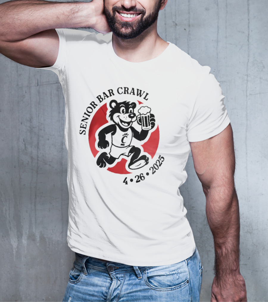 Cincinnati Senior Bar Crawl 4-26-2025 Bearcat Paw Red Circle T-Shirt