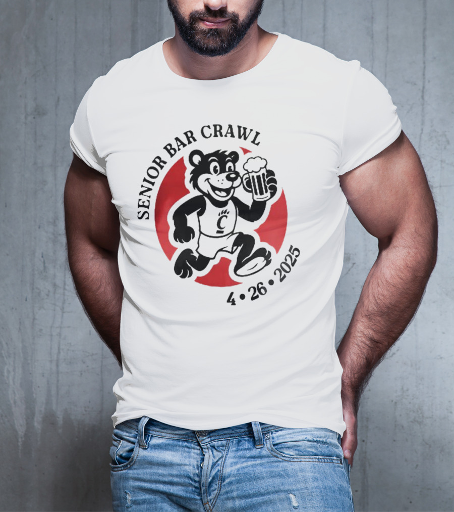 Cincinnati Senior Bar Crawl 4-26-2025 Bearcat Paw Red Circle T-Shirt