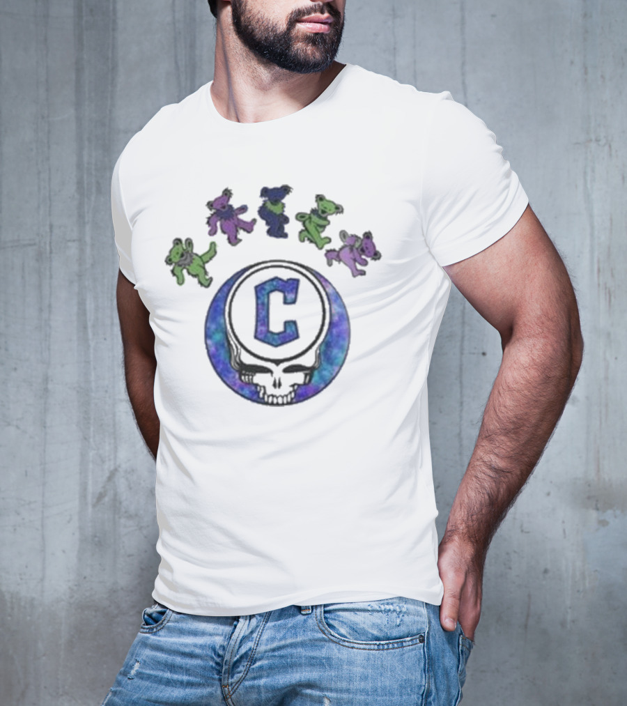 Cleveland Guardians 2025 Skull Grateful Dead Dancing Bears Night Baseball T-Shirt