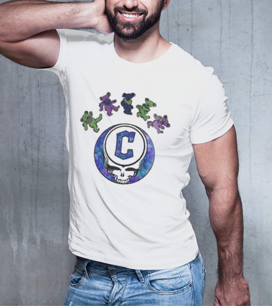 Cleveland Guardians 2025 Skull Grateful Dead Dancing Bears Night Baseball T-Shirt