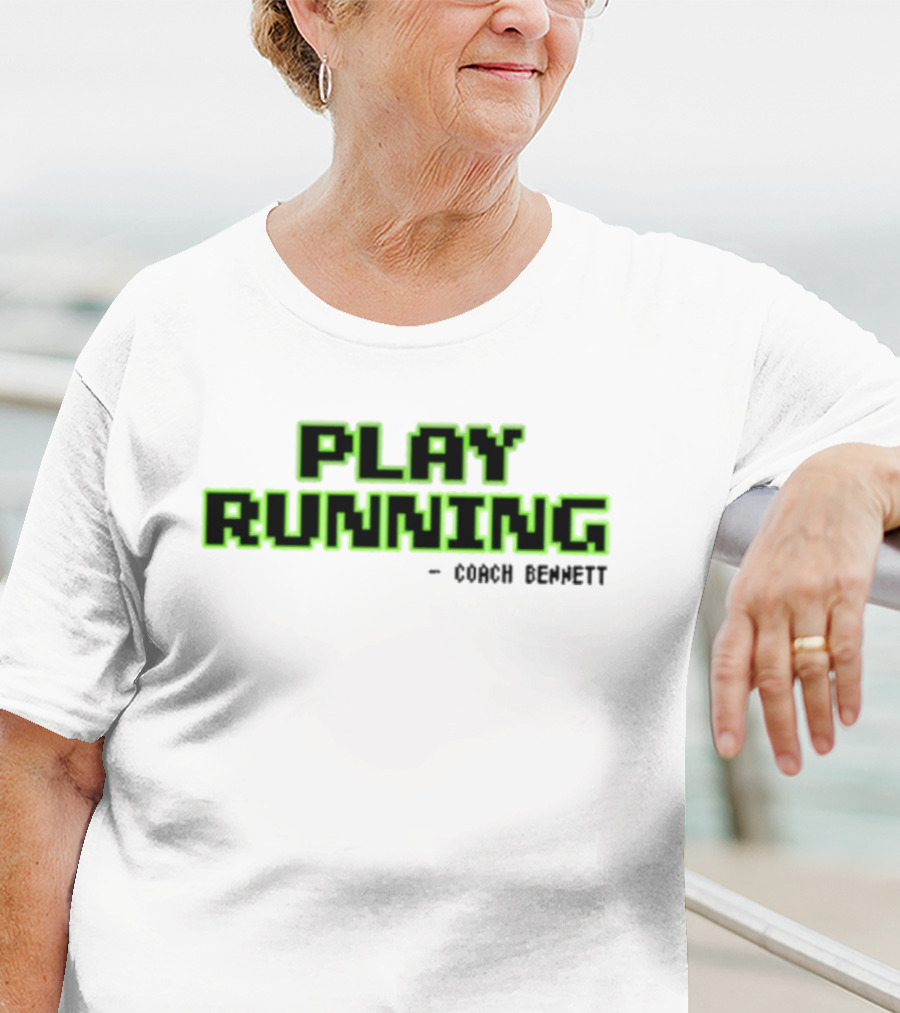 Coach Bennett Play Running Retro Pixelated Green Text T-Shirt