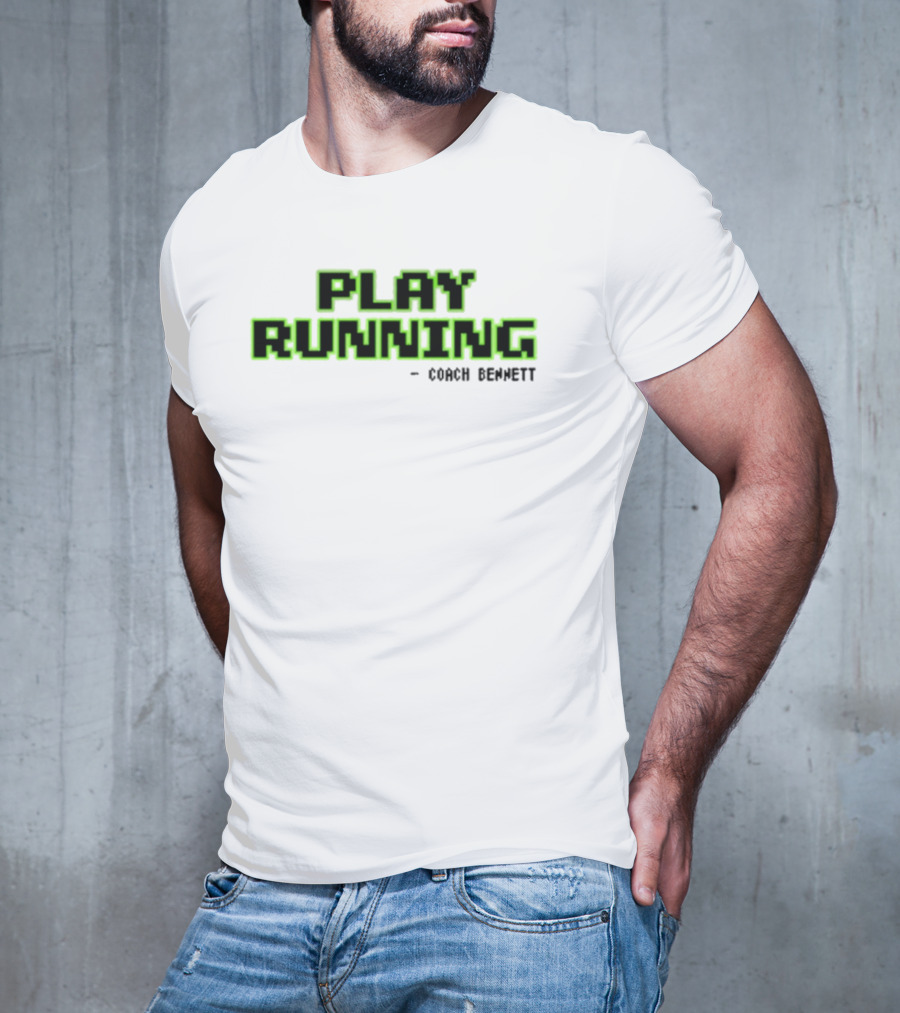 Coach Bennett Play Running Retro Pixelated Green Text T-Shirt