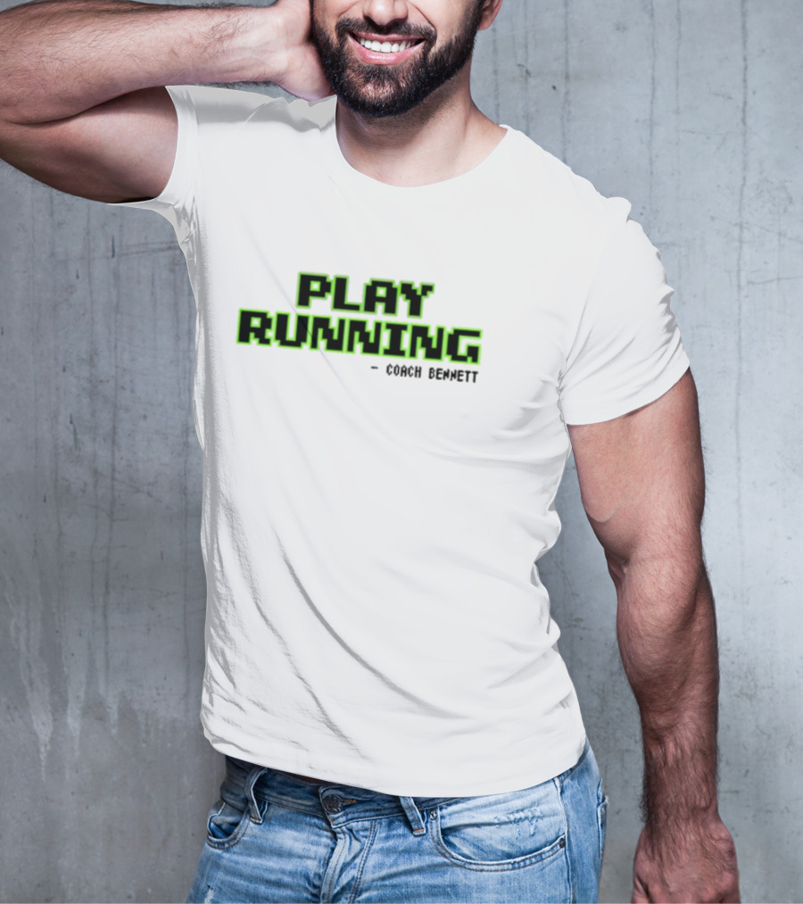 Coach Bennett Play Running Retro Pixelated Green Text T-Shirt