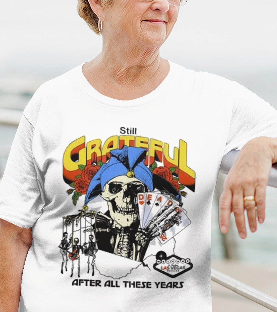 Dead And Company Grateful Skeleton With Blue Hat And Roses T-Shirt