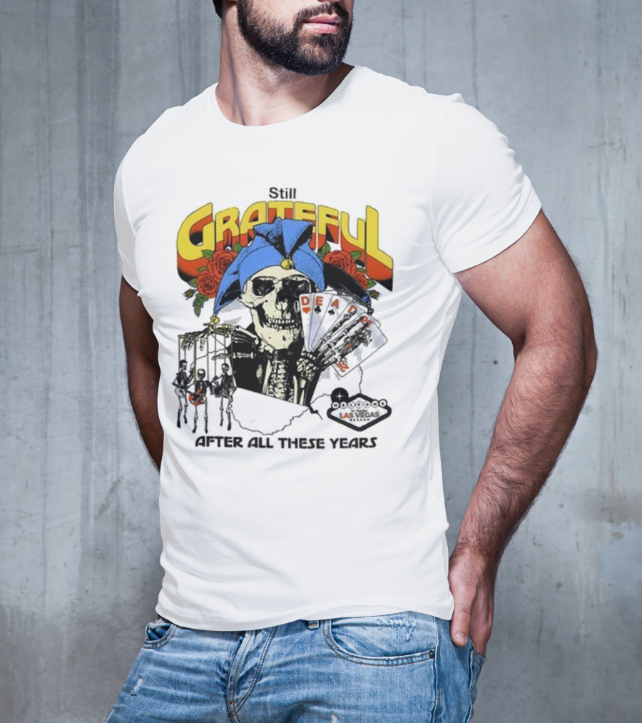 Dead And Company Grateful Skeleton With Blue Hat And Roses T-Shirt