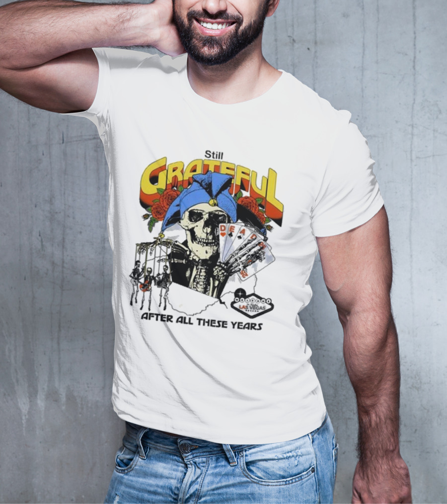 Dead And Company Grateful Skeleton With Blue Hat And Roses T-Shirt