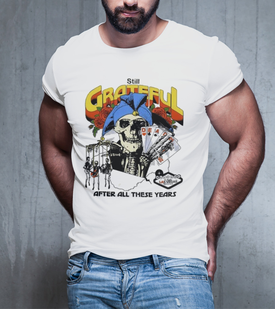 Dead And Company Grateful Skeleton With Blue Hat And Roses T-Shirt