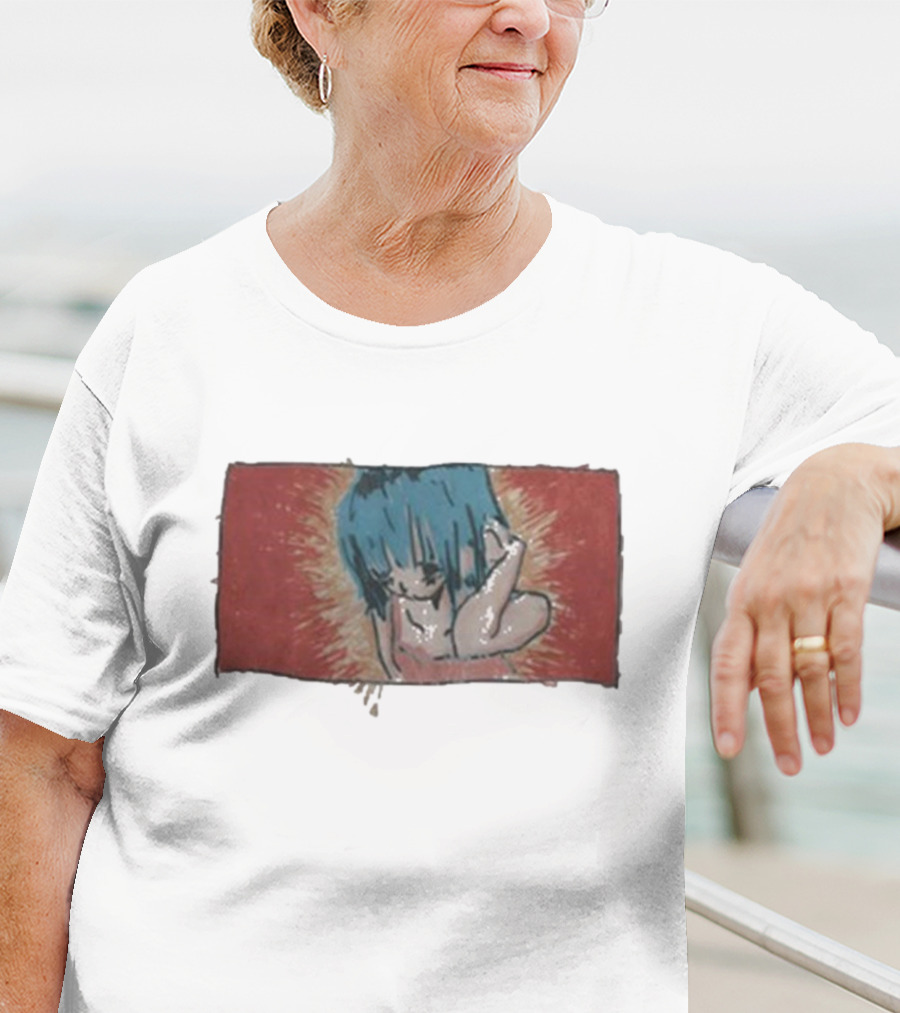 Kuru Blue-Haired Apparition Red Background Deadair T-Shirt