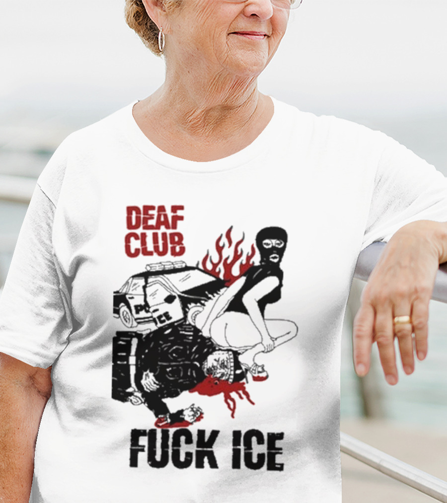 DEAF CLUB FUCK ICE Burning Antlers And Devil Imagery T-Shirt
